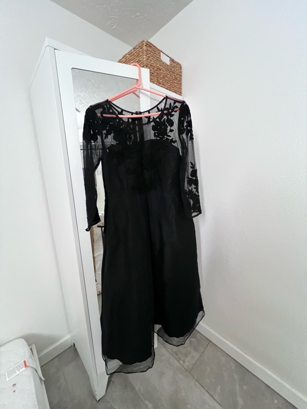Black Lace Overlay Midi Dress